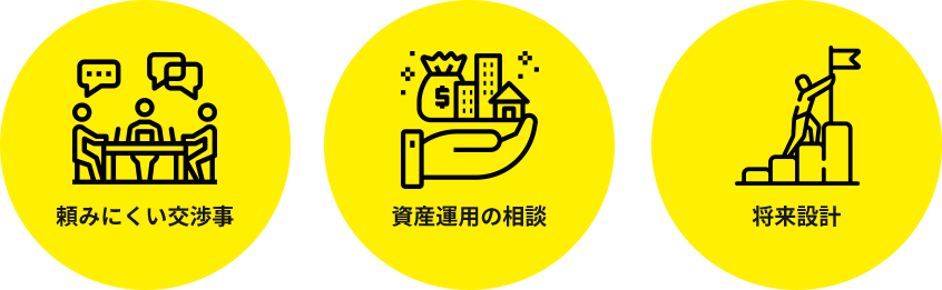 頼みにくい交渉事、資産運用の相談、将来設計、様々なサポート